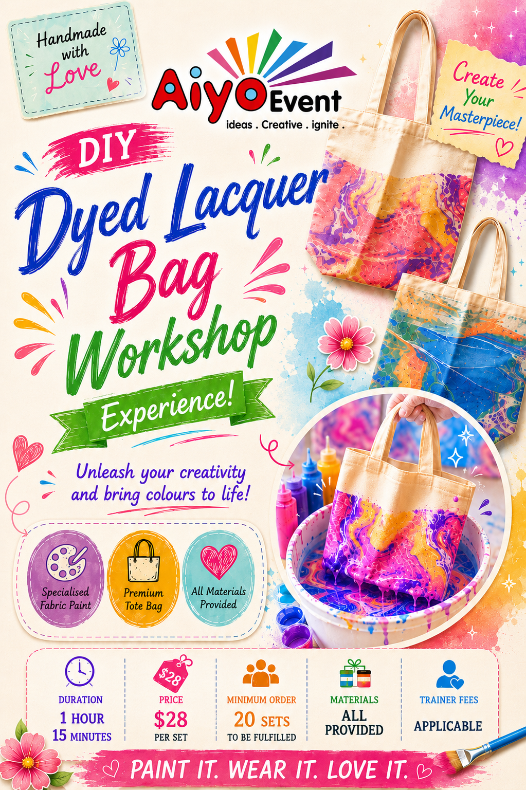 DIY dyed lacquer tote bag